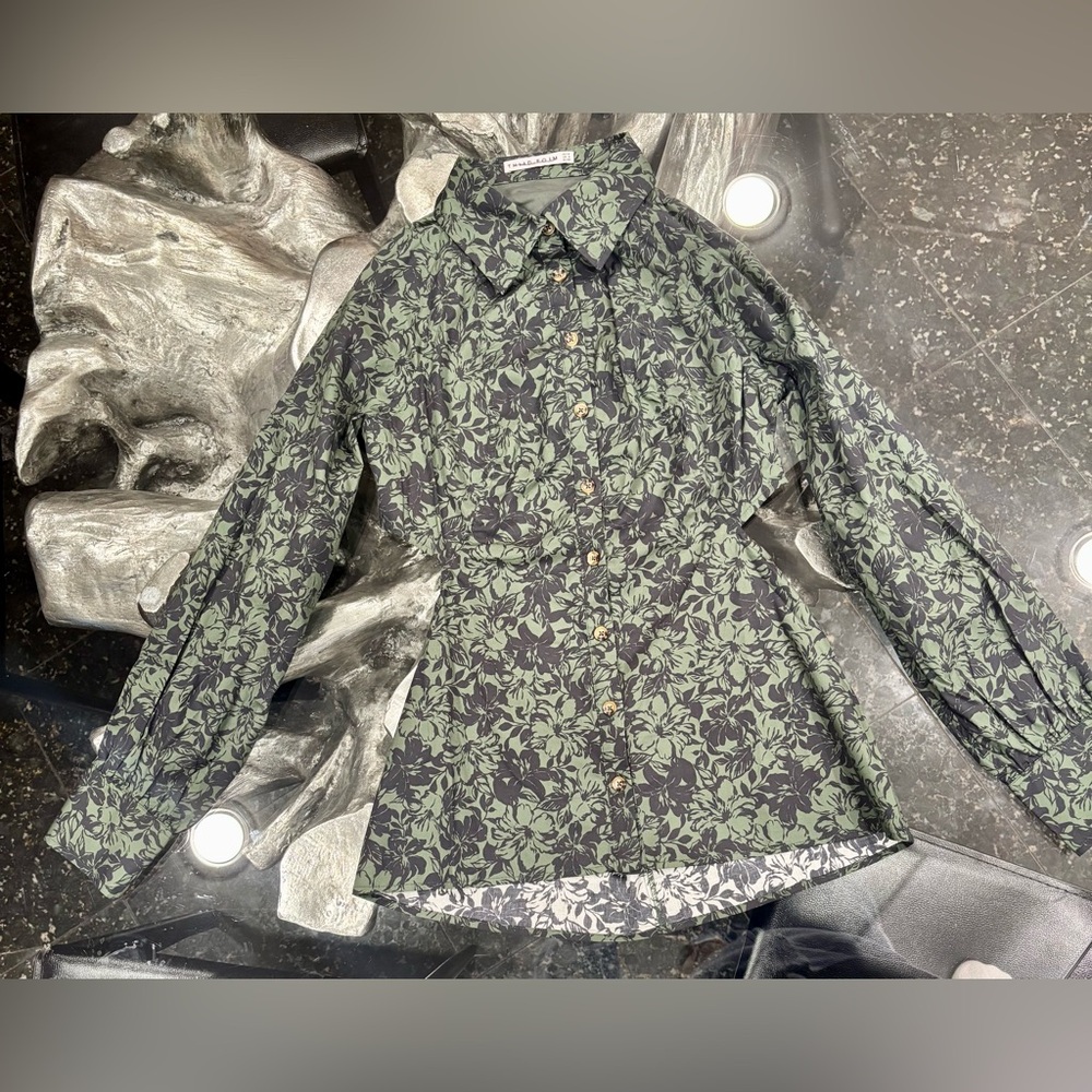 Free People Third Form Emerald Floral Open Back Blouse | Romantic Boho Top - Picture 2 of 5